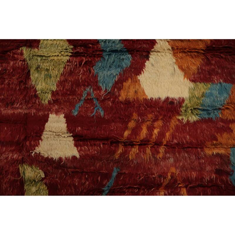 Hand Knotted Oriental 100% Wool Carpet Modern Tribal Red Moroccan Area Rug - 9' 8'' X 7' 1''