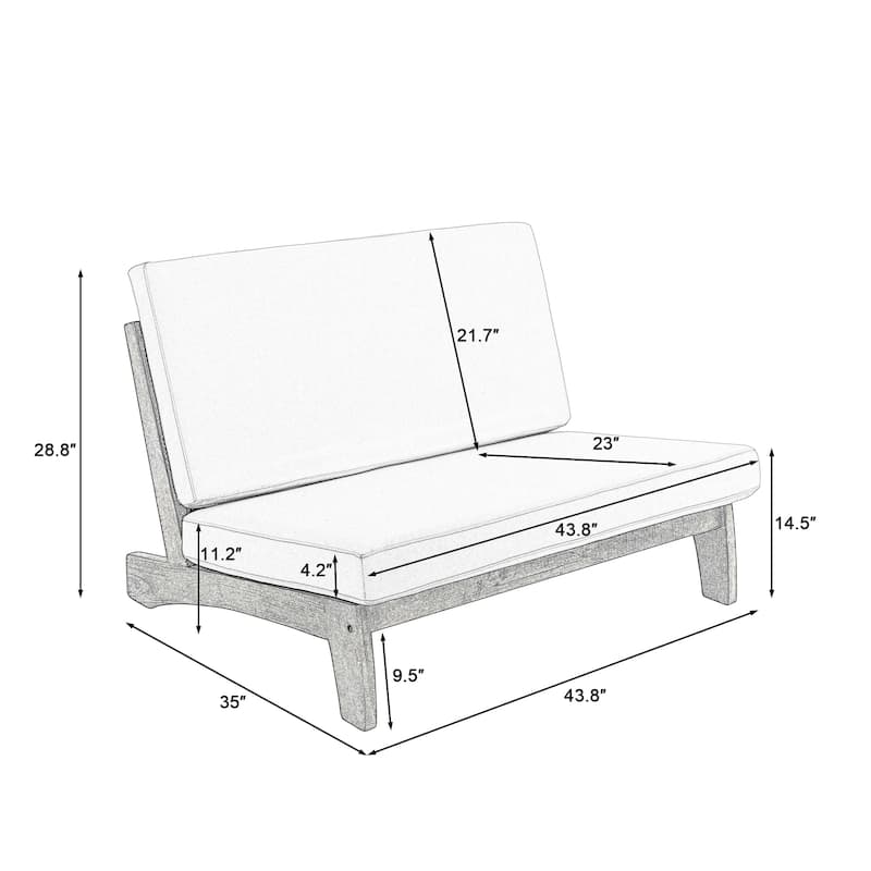 Sectional Wood Furniture 2 Seat Armless Patio Sofa