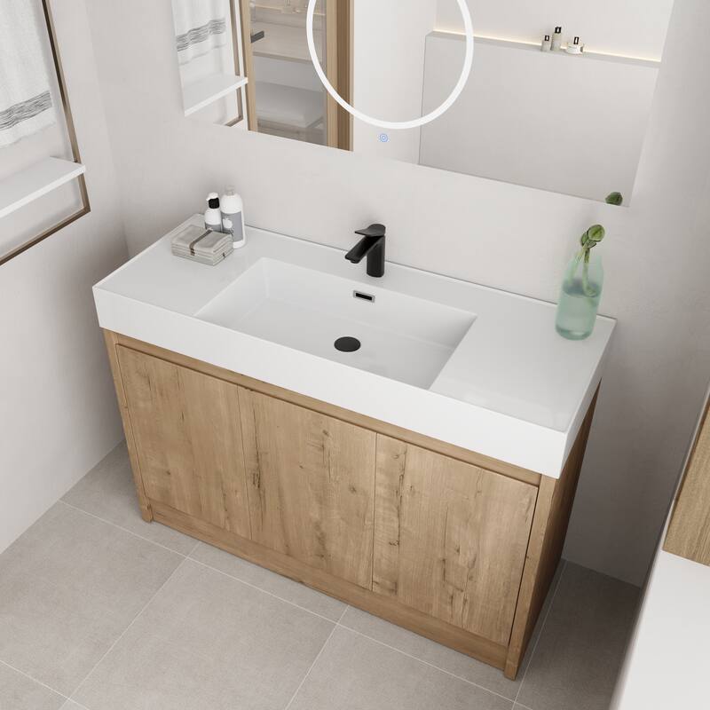BNK 24/30/48/60 inch Freestanding Resin Sink Bathroom Vanity with Soft Close Door and Adjustable Shelf