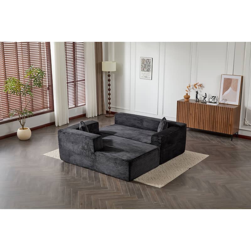 Modular L Shaped Sectional Sofa with Chaise Lounge, Corduroy Upholstered Boneless Sleeper Sofa, Compression Sofa with Deep Seat