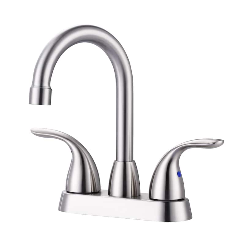 WOWOW 4 in. Centerset Double Handle High Arc Bathroom Faucet - Brushed Nickel