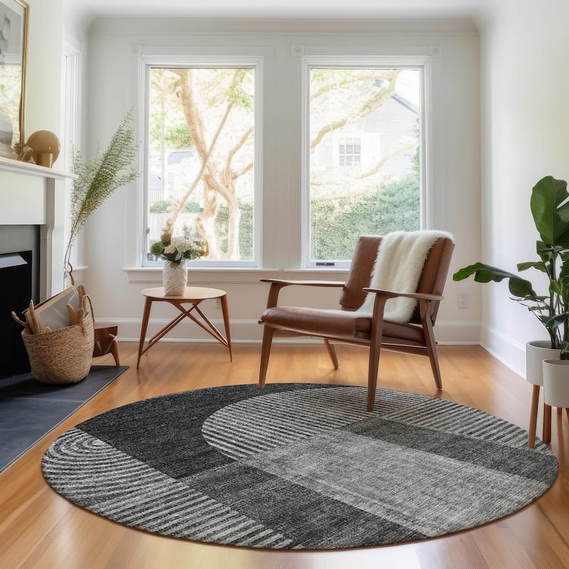 Premium Washable Super Soft Modern Deco Mayfield Rug - Charcoal - 8' x 8' - Round