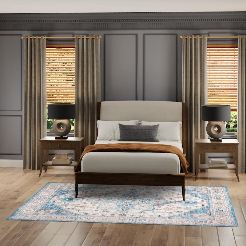 Licensed HGTV Everyday Chic Soft Flannel Zero Pile Printed Non-Slip Washable Indoor Area Rug - Zahra Blue - 7'10"x10'