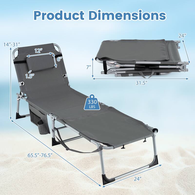 Gymax 2PCS Tanning Chair w/Face Arm Holes 4-Level Backrest & Head