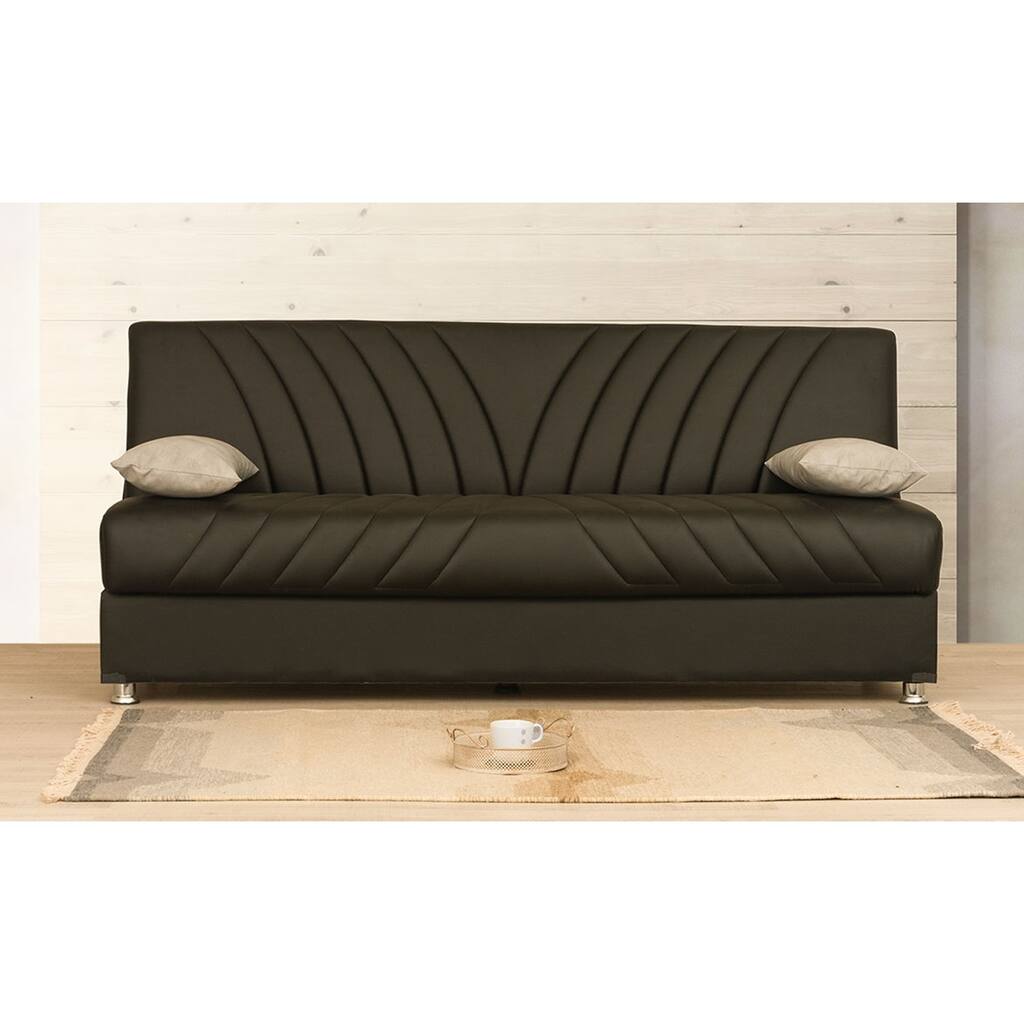 Cordova Brown Leather Armless Sleeper Sofa with Storage