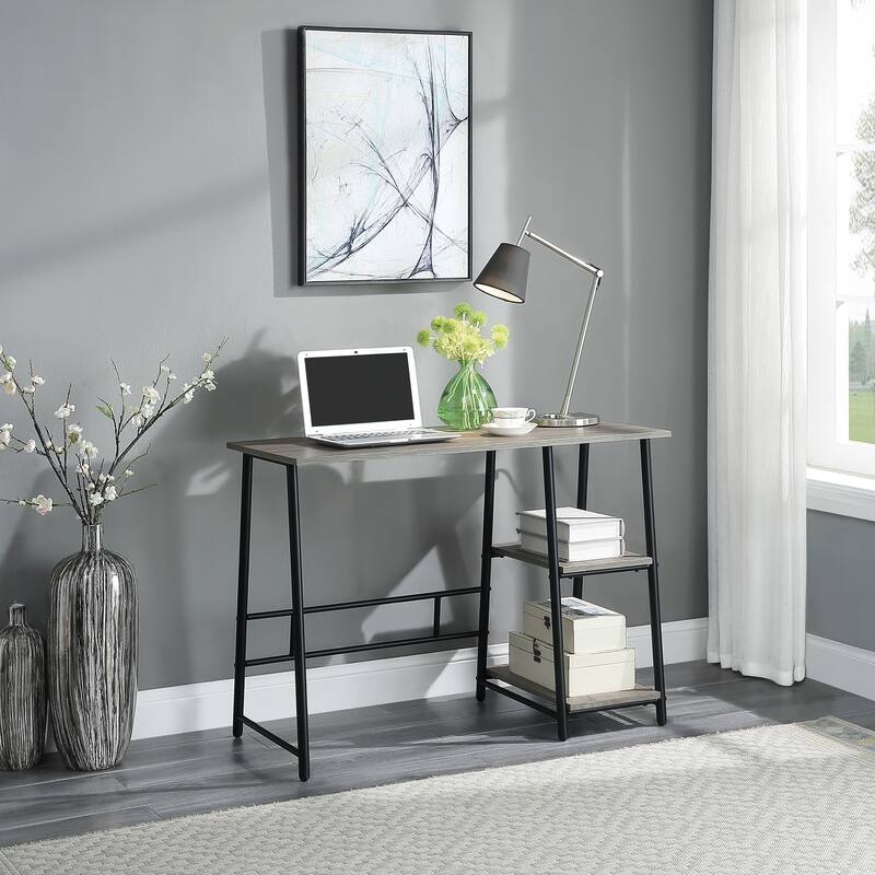 Frame Works 40" Desk with Two Storage Shelves - Light Grey