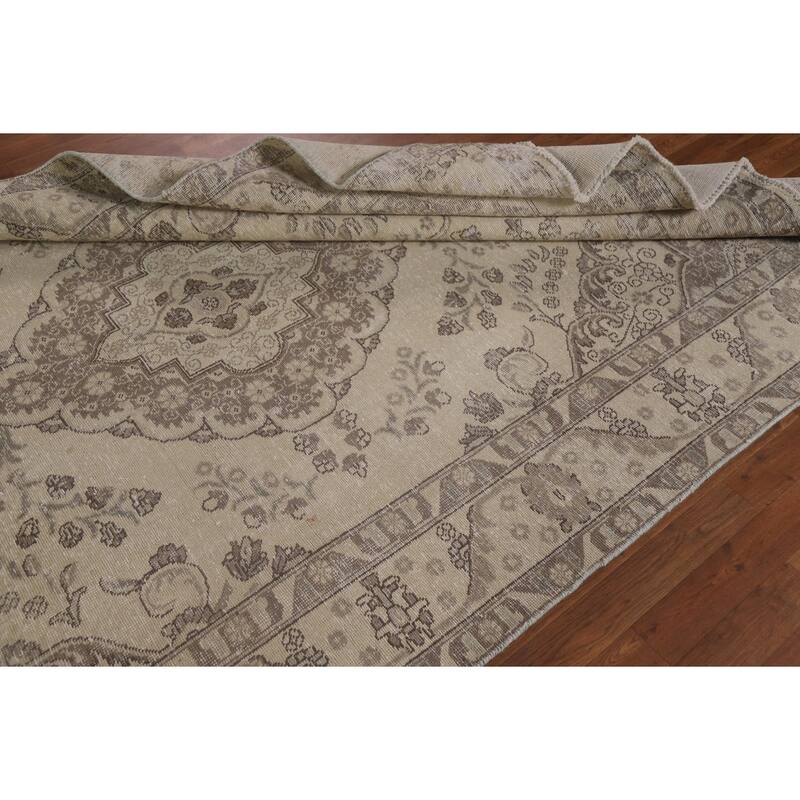 Traditional Distressed Tabriz Persian Vintage Rug Handmade Wool Carpet - 6'3" x 9'8"