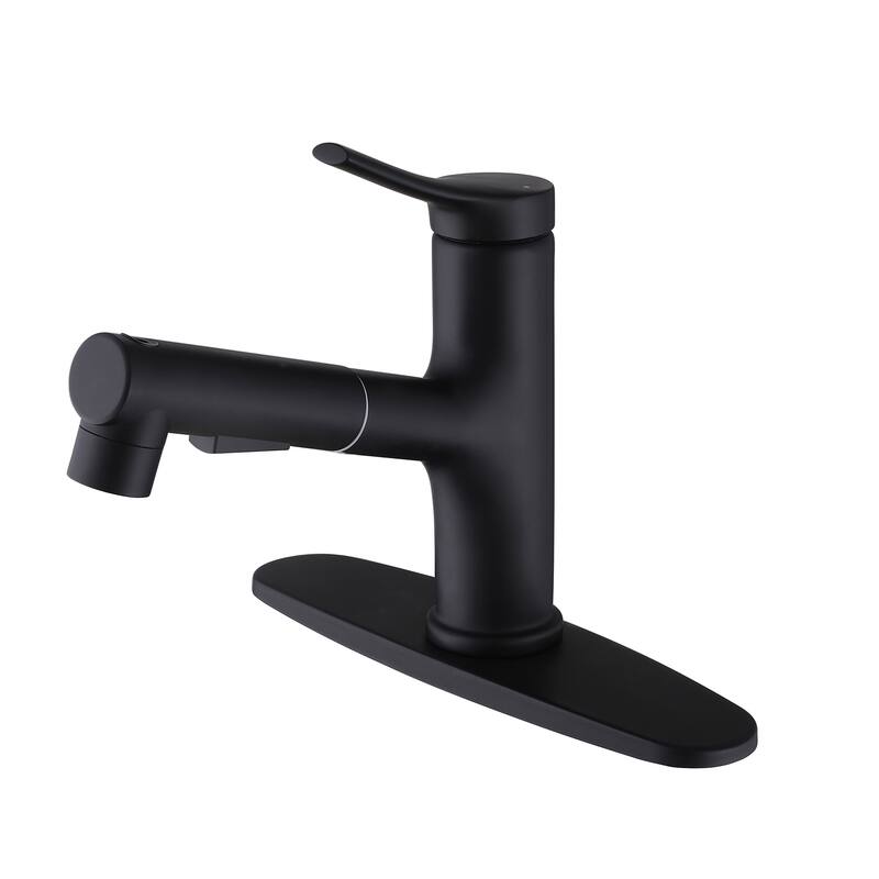 7.8" H Single-Handle Bathroom Sink Faucets with Pull Out Sprayer, Single Hole Vessel Faucet With Deck Plate - Matte Black