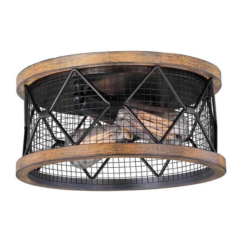 Bremerton 13-in W Bronze Wire Cage Industrial Flush Mount Ceiling Light - 13-in W x 6.25-in H x 13-in D - Oil Rubbed Bronze and Burnished Teak - 13-in W x 6.25-in H x 13-in D