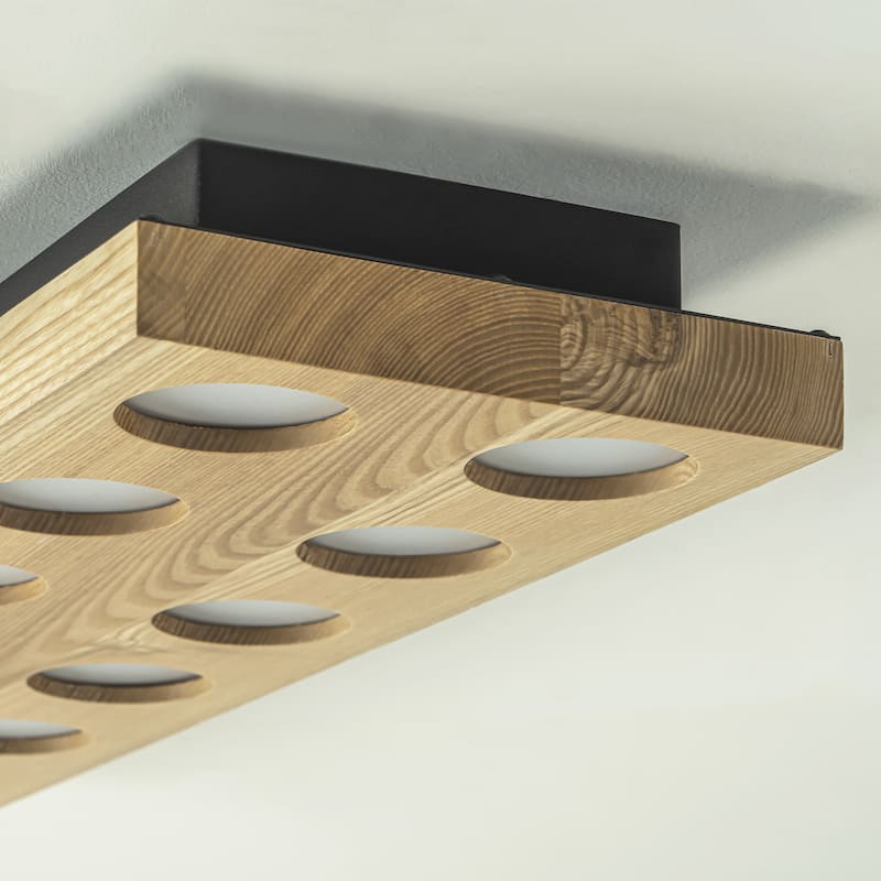 31.5" 16-Light Modern Minimalist Rectangle Wood Integrated LED Flush Mount Ceiling Light for Bedroom, Living Room