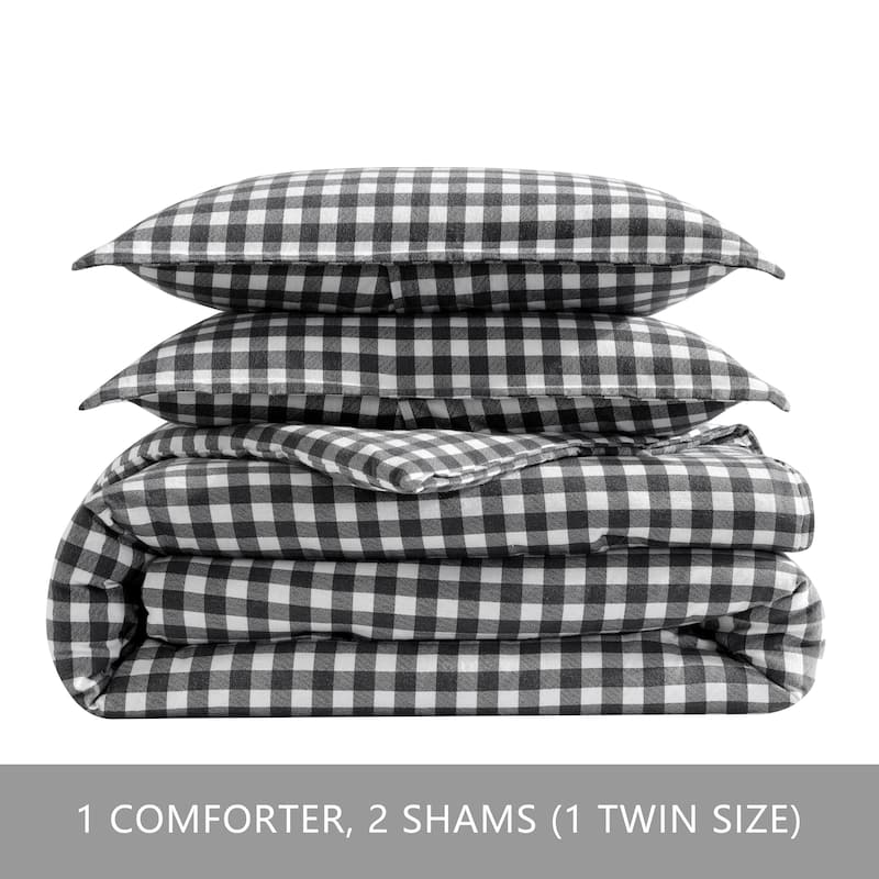 Eddie Bauer Preston Grey Cotton Flannel Reversible Comforter Set