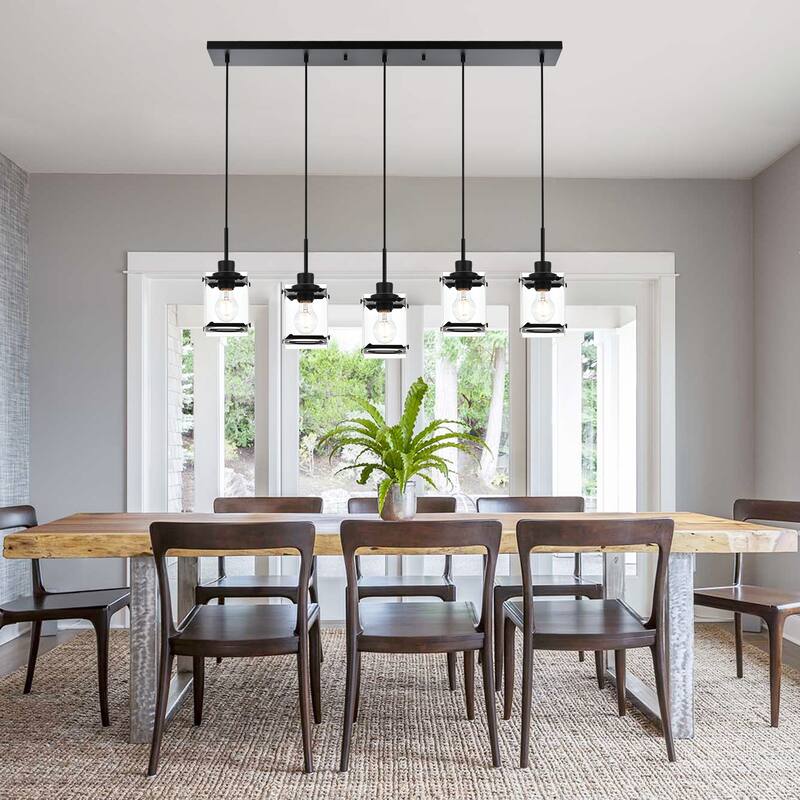Modern Metal Chandeliers with Clear Square Glass - Black