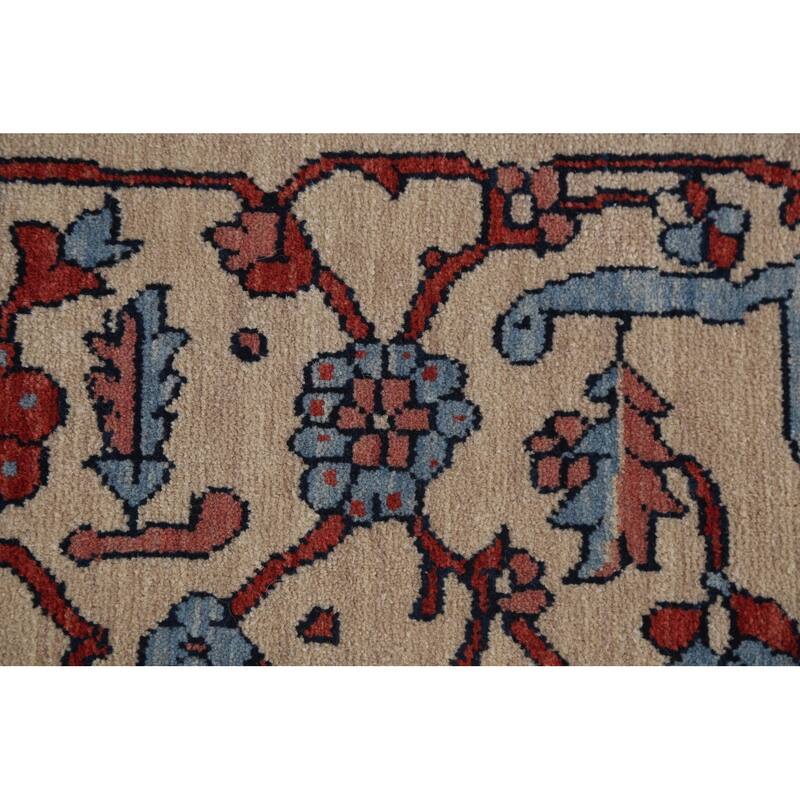 Red/ Ivory/ Blue Heriz Serapi Turkish Area Rug Handmade Wool Carpet - 9'0" x 12'0"