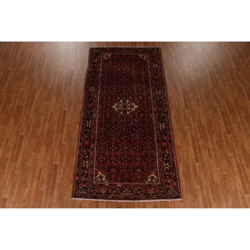 Hand Knotted Oriental 100% Wool Carpet Traditional Geometric Red Hamedan Area Rug - 10' 7'' X 5' 3''