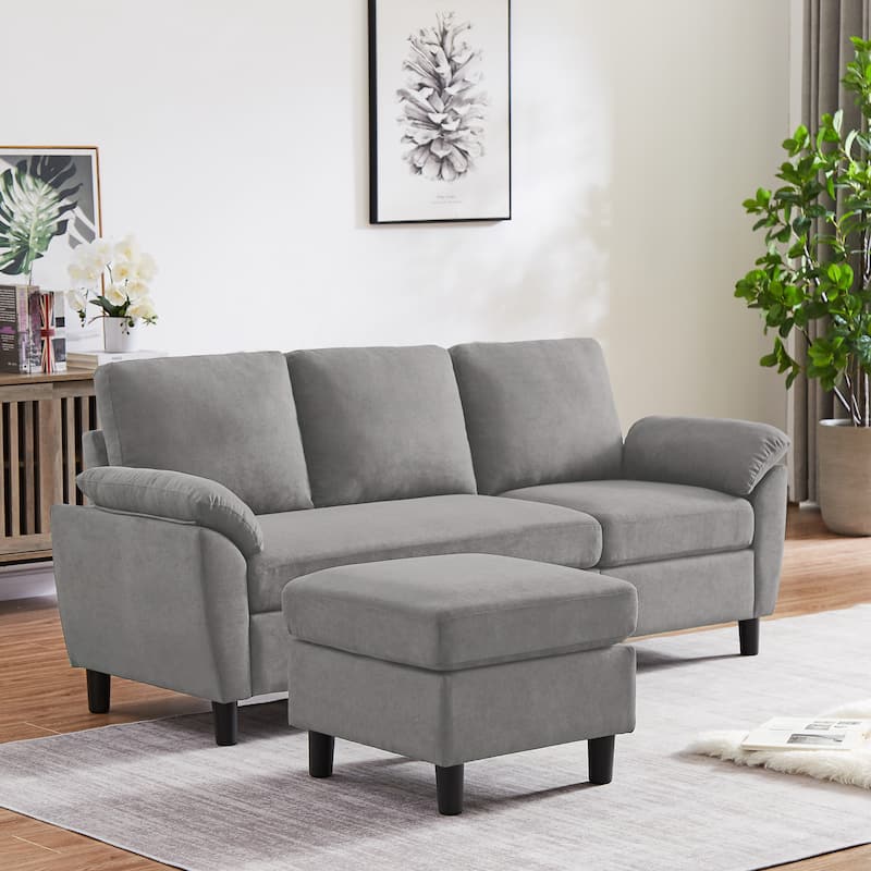 Modern Sectional Sofa Couch L Shaped with Removable Armrest, Convertible Couch with Reversible Ottoman for Living Room - LightGrey