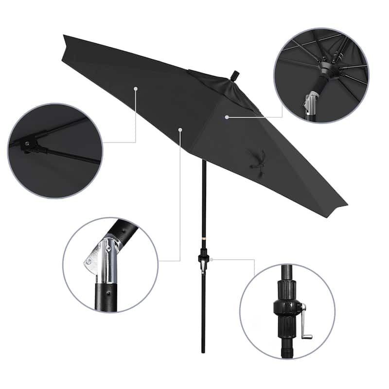 California Umbrella 9' Rd Patio Umbrella Black Aluminum Frame Fiberglass Ribs Crank Lift Collar Tilt, Pacifica Pacific Blue