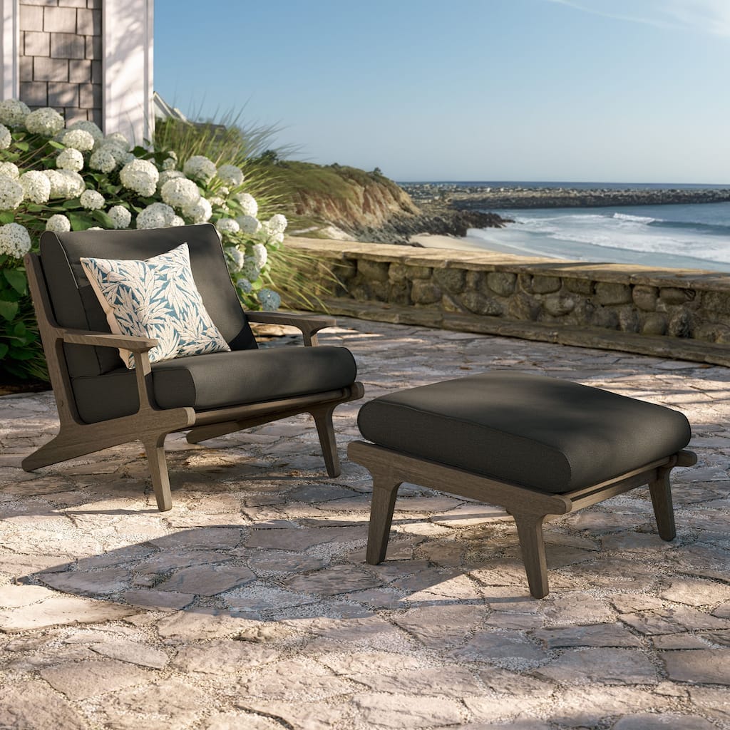 Saratoga Outdoor Patio Teak Wood Chair and Ottoman Set