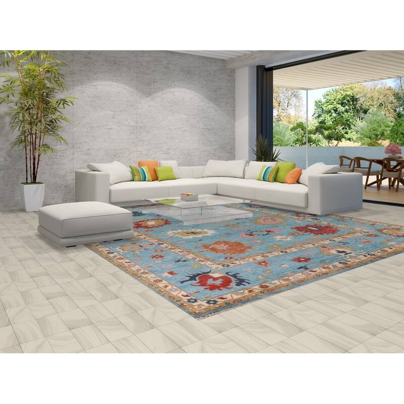 Palace Size Blue Floral Oushak Oriental Area Rug Handmade Wool Carpet - 11'9"x 14'8"
