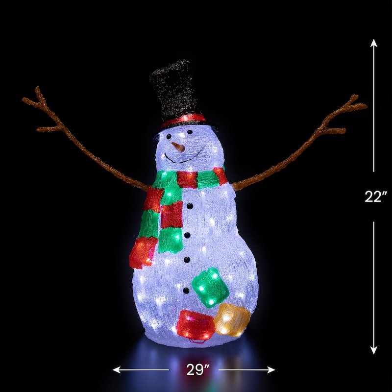 23" Lighted Commercial Grade Acrylic Snowman Christmas Display Decor - White