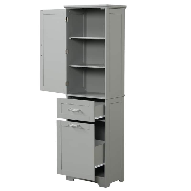 GDFStudio - Rowan Tall Freestanding Bathroom Storage Cabinet with Two-Sized Drawers and Adjustable Shelf