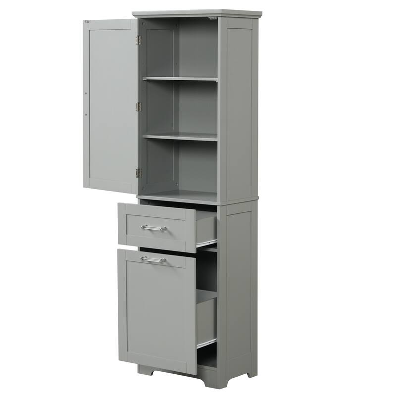 Modern Bathroom Storage Cabinet with Drawers and Adjustable Shelf, Freestanding Floor Cabinet with Acrylic Handles