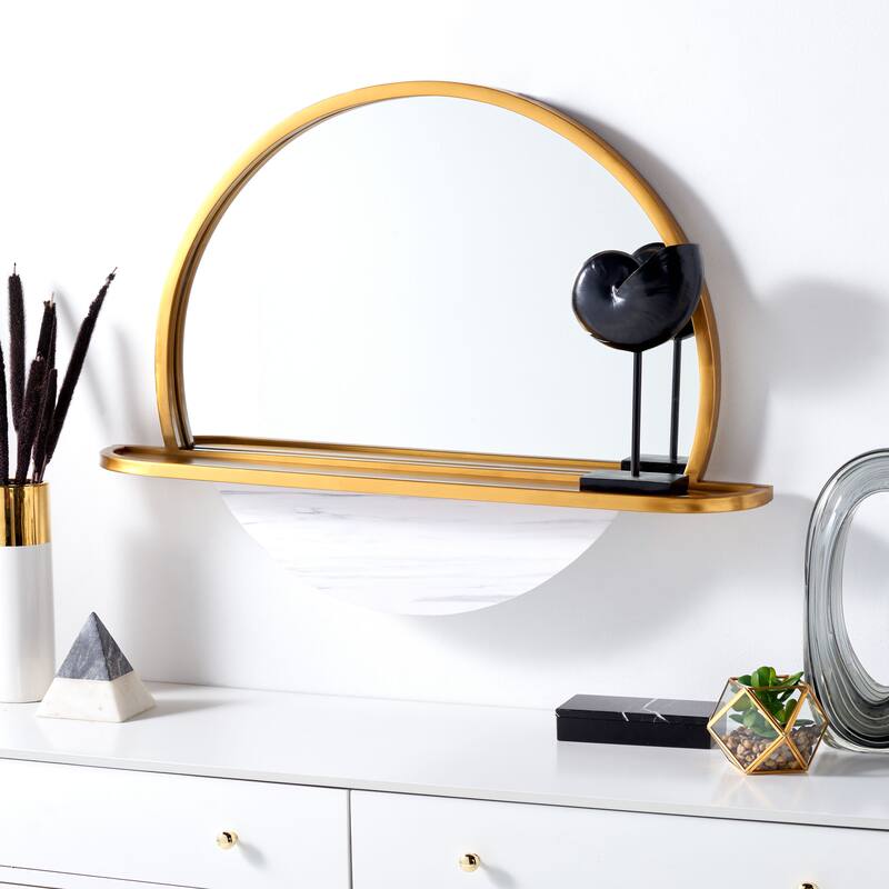 SAFAVIEH Shawnee Half Moon Gold/White Mirror with Shelf - 35" W x 6.8" D x 27" H - 35Wx7Dx27H