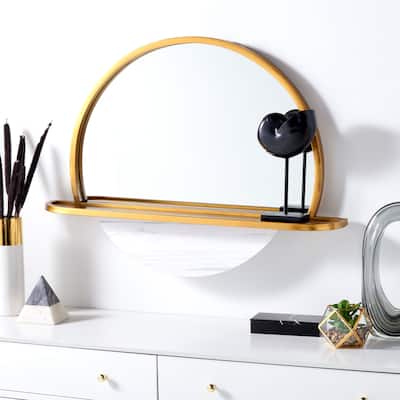 SAFAVIEH Shawnee Half Moon Gold/White Mirror with Shelf - 35" W x 6.8" D x 27" H - 35Wx7Dx27H