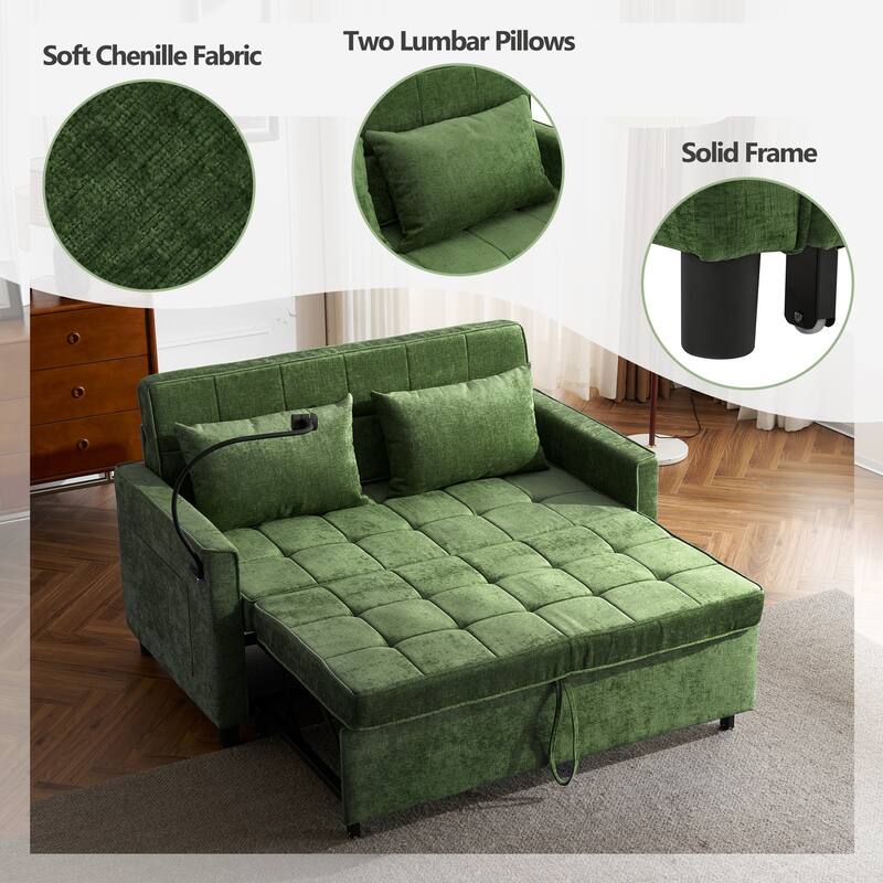 57" Convertible Sleeper Loveseat - Space-Saving Sofa Bed with USB Charging Hub, Reversible Backrest & Smart Storage Solutions