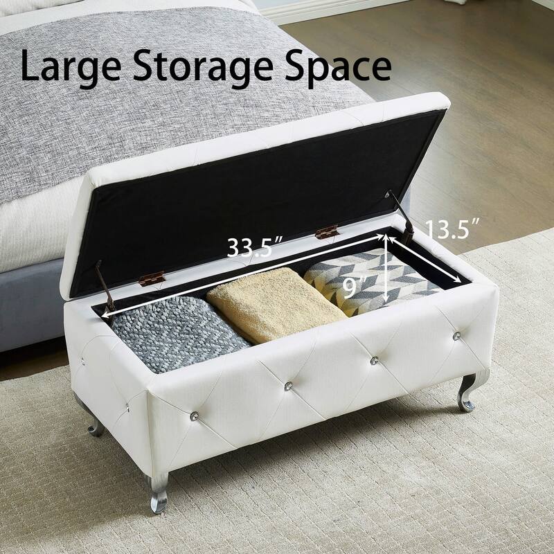 Bedroom End Bench Upholstered Storage Ottoman Bench for Bedroom End of Bed Faux Leather Storage Benches Footrest