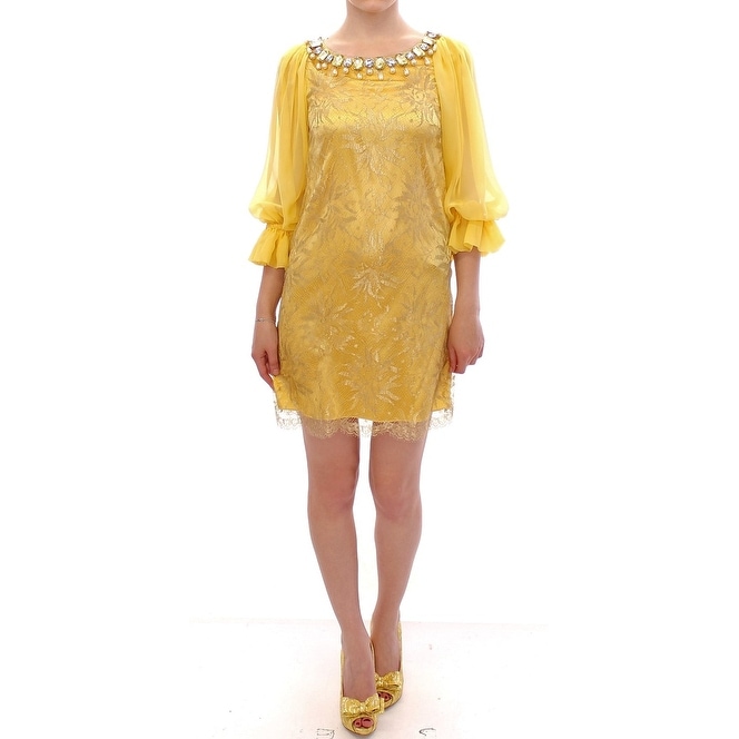 yellow lace mini dress