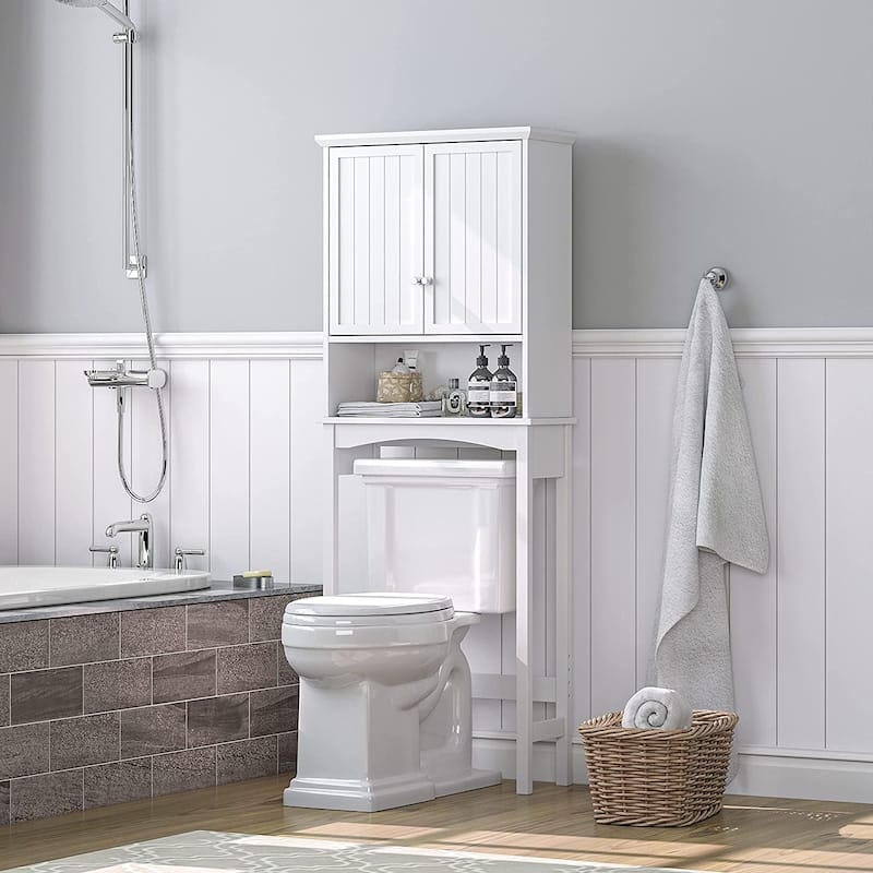 Spirich Bathroom Storage Over The Toilet, Bathroom Cabinet Organizer with Adjustable Shelves and Double Doors, White