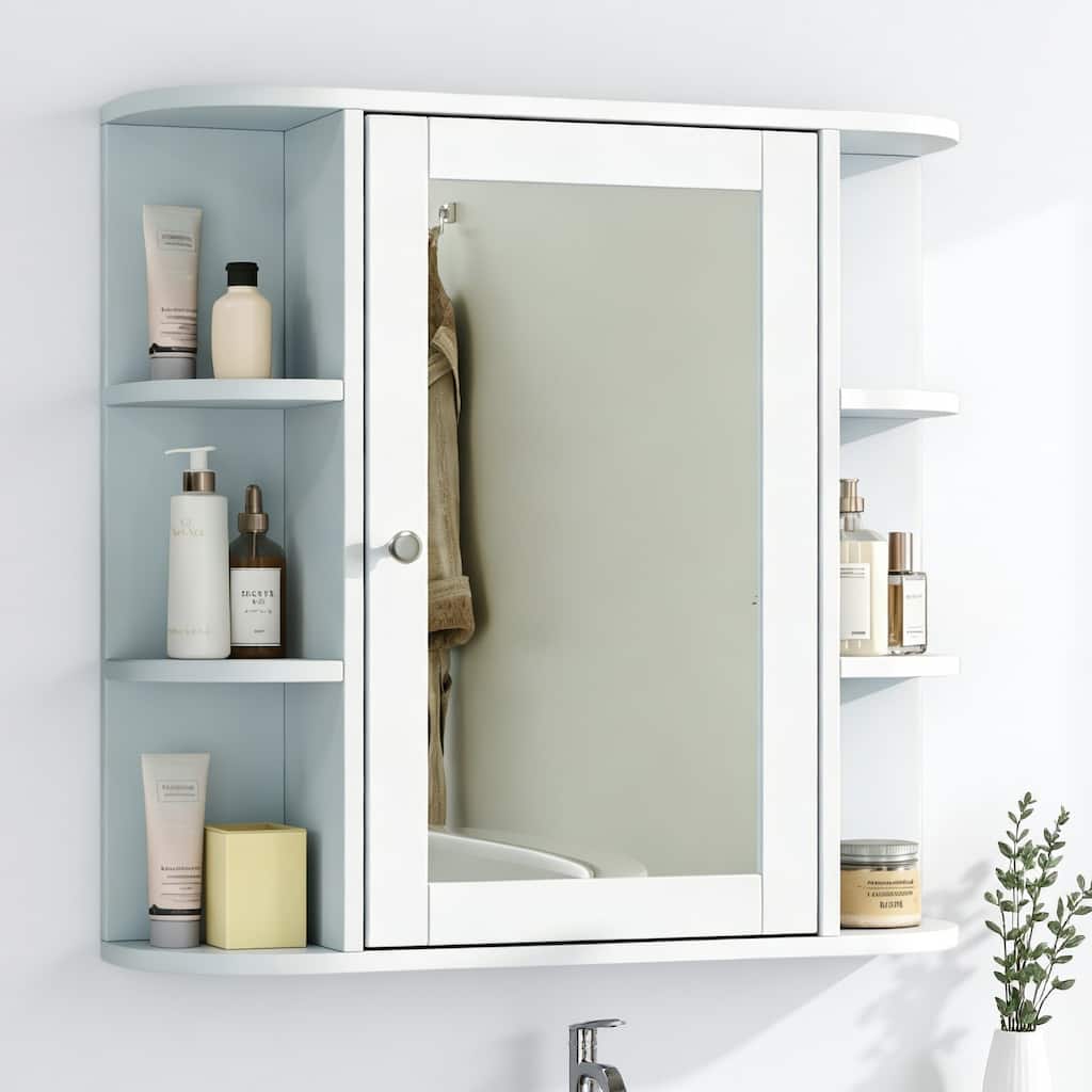 25"H Bathroom Wall-Mounted Storage Cabinet, Multi-functional Cabinet with Adjustable Shelves, Medicine Cabinet for Laundry Room