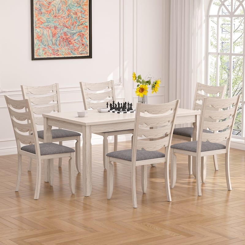 VECELO 5/7 Piece Farmhouse Dining Set with 4/6 Chairs, 63" Solid Wood Rectangular Dining Set - 7-Piece Sets