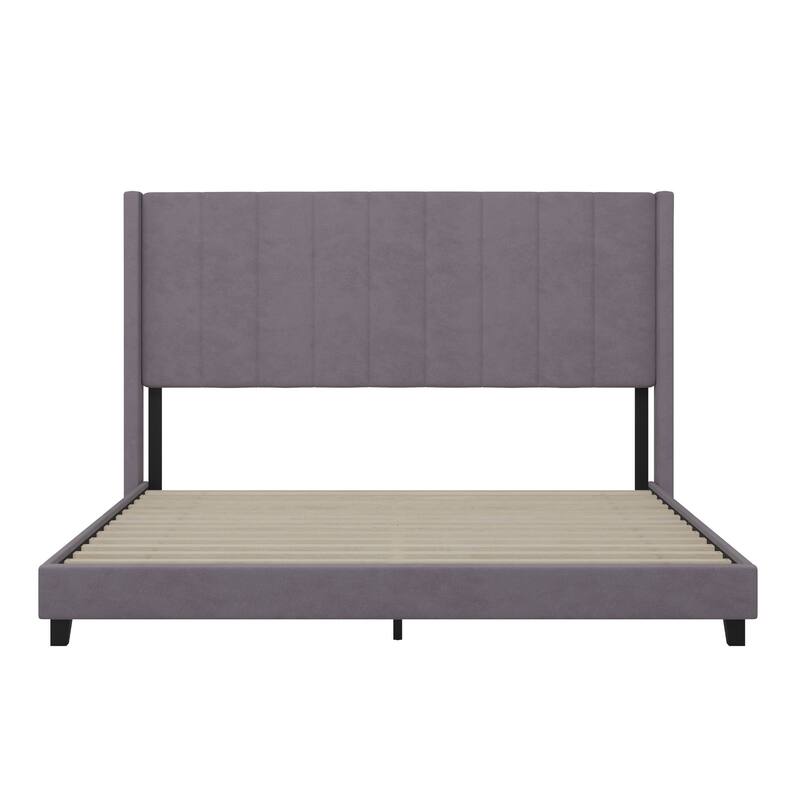 Upholstered Platform Bed with Wingback Headboard