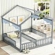 preview thumbnail 43 of 56, Double Twin House-Style Floor Bed with Fence and Guardrails, No Door