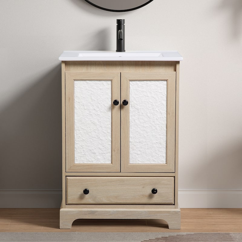 GDFStudio - Nathan Modern Freestanding Bathroom Vanity with Ceramic Sink and Soft-Close Storage Drawer