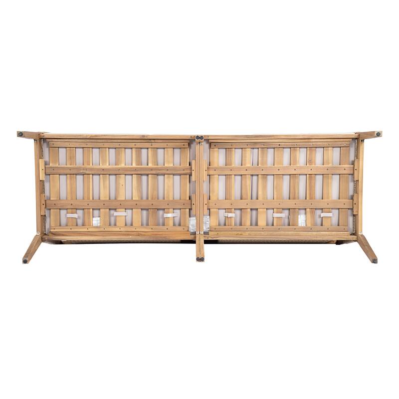 Acacia Wood 3-Seater Outdoor Patio Sofa Set - with 2 Coffee Tables, Teak Look & Beige Cushion for Garden, Poolside