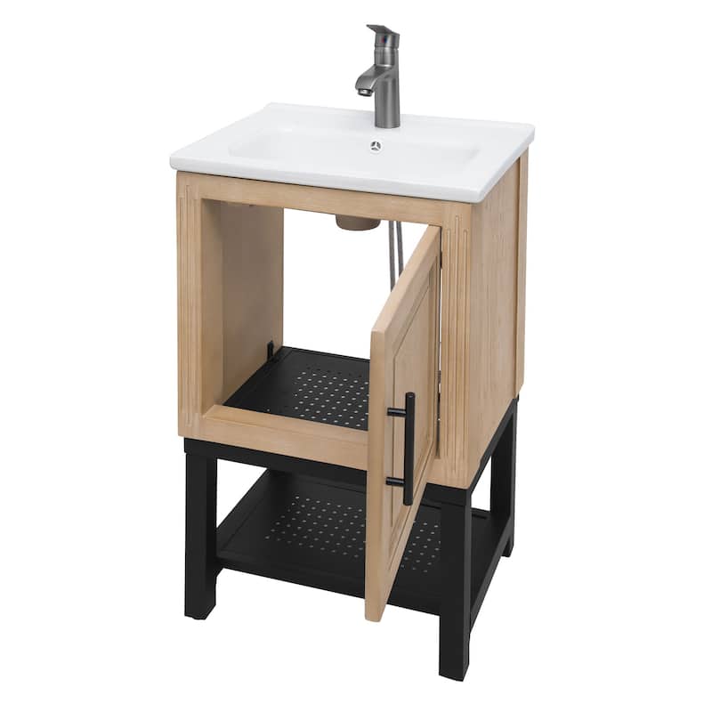 GDFStudio - CompactLine Modern Freestanding Bathroom Vanity with Ceramic Sink and Open Metal Shelf - 20 Inch