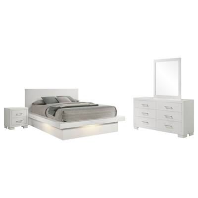 Bela 4 Piece Queen Bedroom Set, LED Lit Bedframe, Snow White Wood
