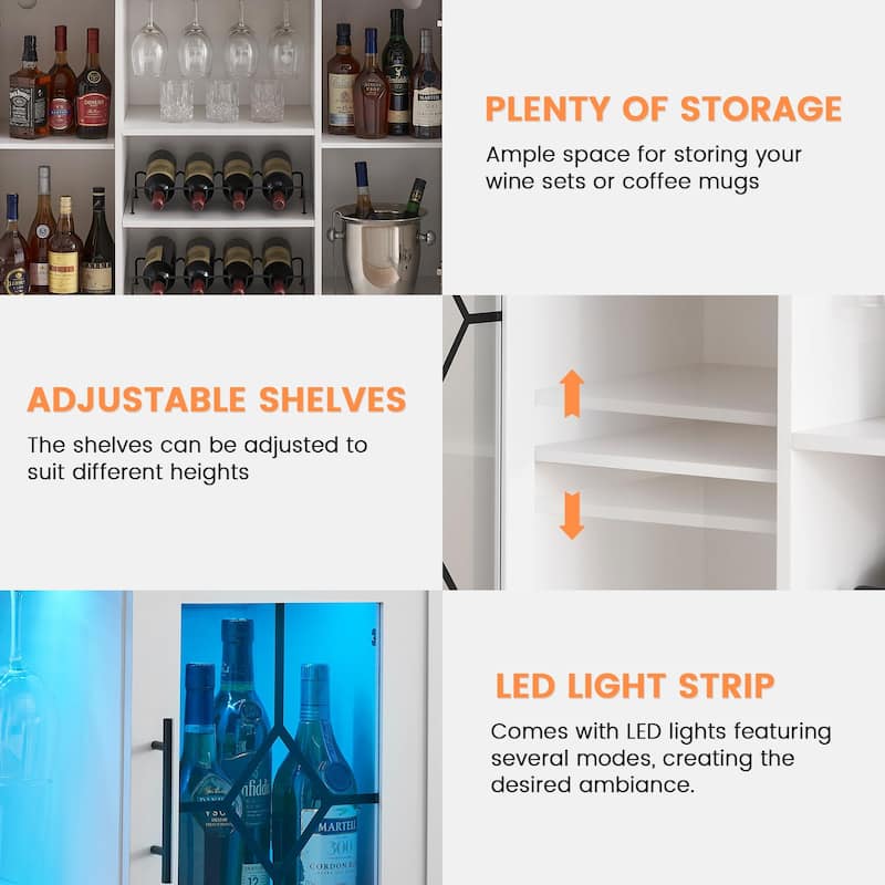 Wine Bar Cabinet with LED Light - 15.7"D x 47.2"W x 34.61"H