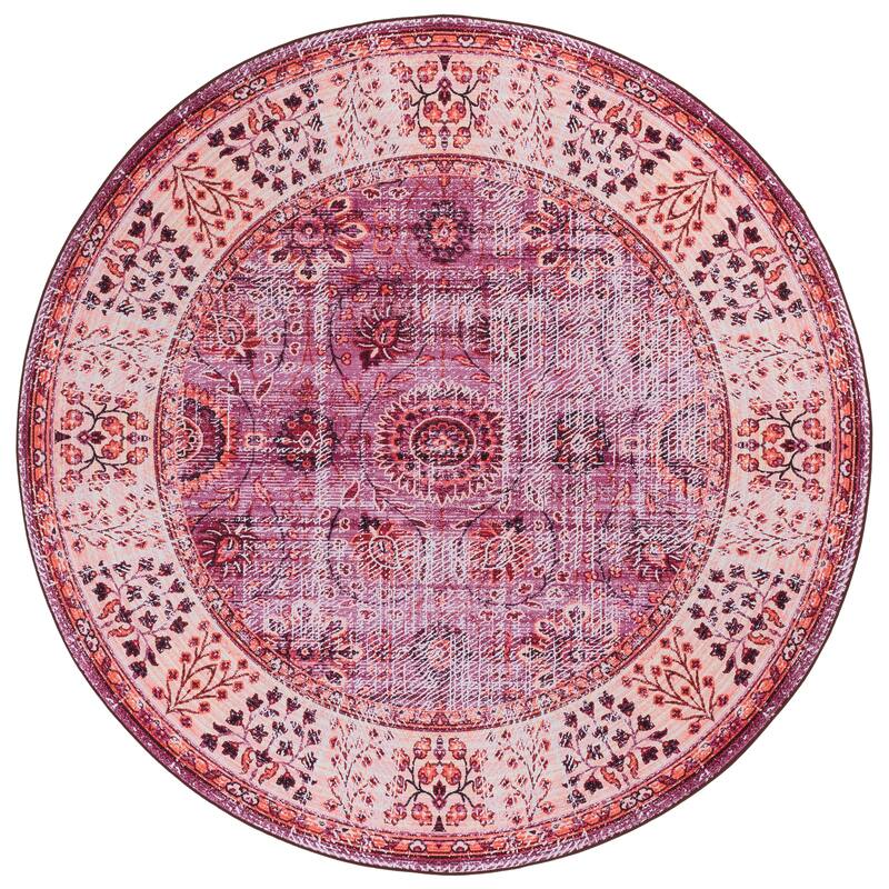 SAFAVIEH Tucson Villar Transitional Rug - 6' Round - Fuchsia/Rust
