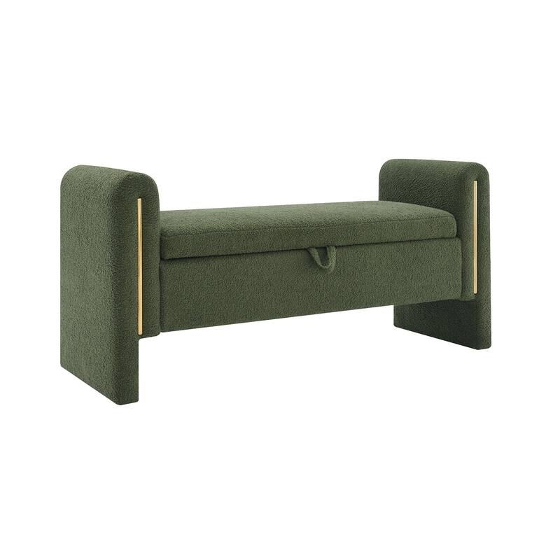 Modern Teddy Bed End Bench with Arms, Plush Upholstered Ottoman Footrest with Storage, Comfy Window Bench for Bedroom
