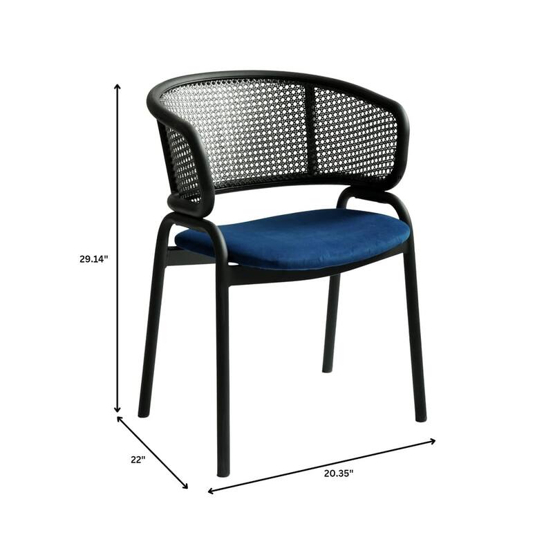Ervilla Modern Upholstered Accent Side Chair with Wicker Back and Black Iron Legs for Dining Room & Kitchen, Set of 4