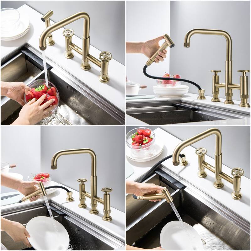 Bridge Double Handles Kitchen Faucet With Side Spray
