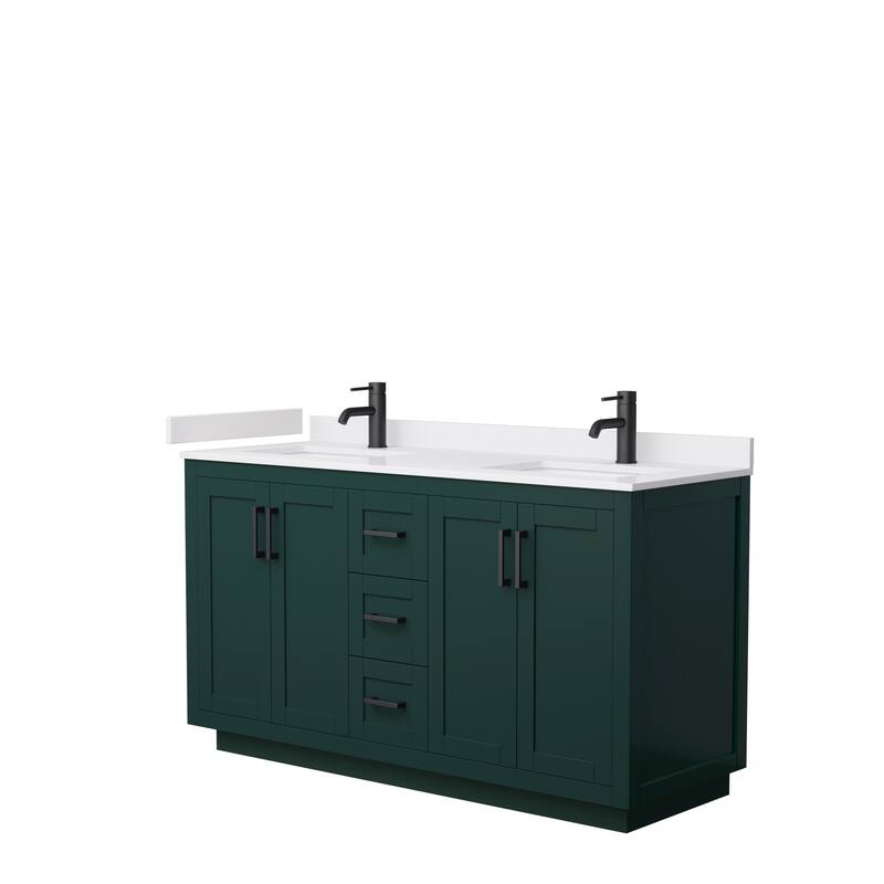 Miranda Double Vanity Set, Cultured Marble Top, No Mirror - 60-Inch Double - Green, Black Trim, White Cultured Marble Top