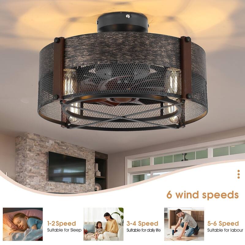 18 and 19 Inches Industrial Caged Ceiling Fan with Light,Downrod Ceiling Fan Light