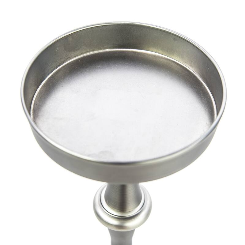 Modern Round Iron End Table for Drinks and Snacks with Brushed Finis and Pedestal Base for Living Room