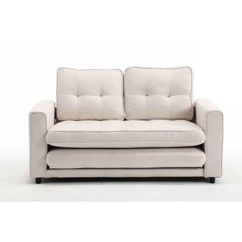 3 Fold Loveseat Convertible Pull-out Sleeper Sofa Bed, Velvet Futon Sofa with 2 Pillow and Pockets 2-seat Armchair