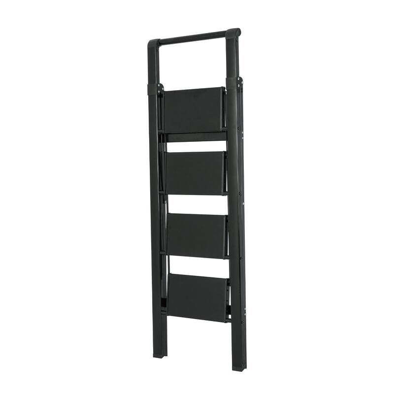 Black 4 Step Stool Folding Step Stool with Handrails