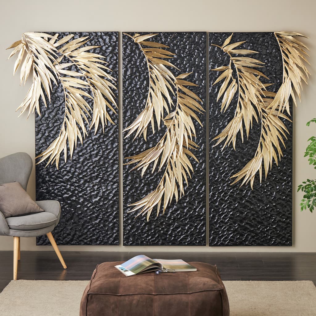 Black Metal Abstract Home Wall Decor with Gold Accents (Set of 3)